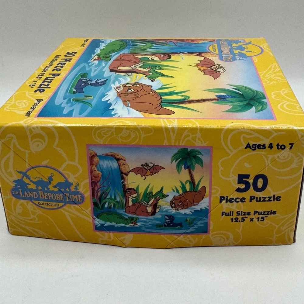Pressman Land Before Time Puzzle Kids 12.5x15 Yellow 50 Piece Vintage Dinosaur